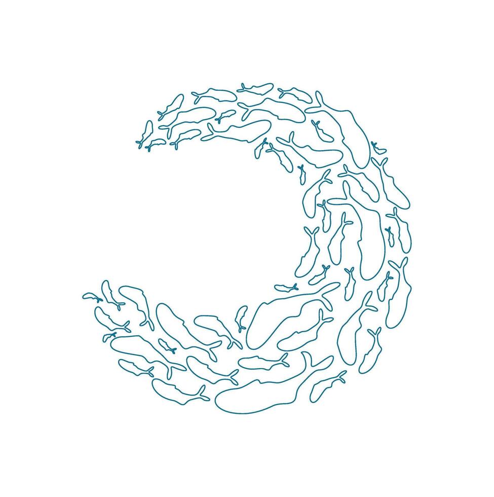 outline fish school pattern. Silhouette of aquatic creatures in a dynamic arrangement. This ocean doodle, featuring many fish, provides a vibrant visual experience for aquatic projects. vector