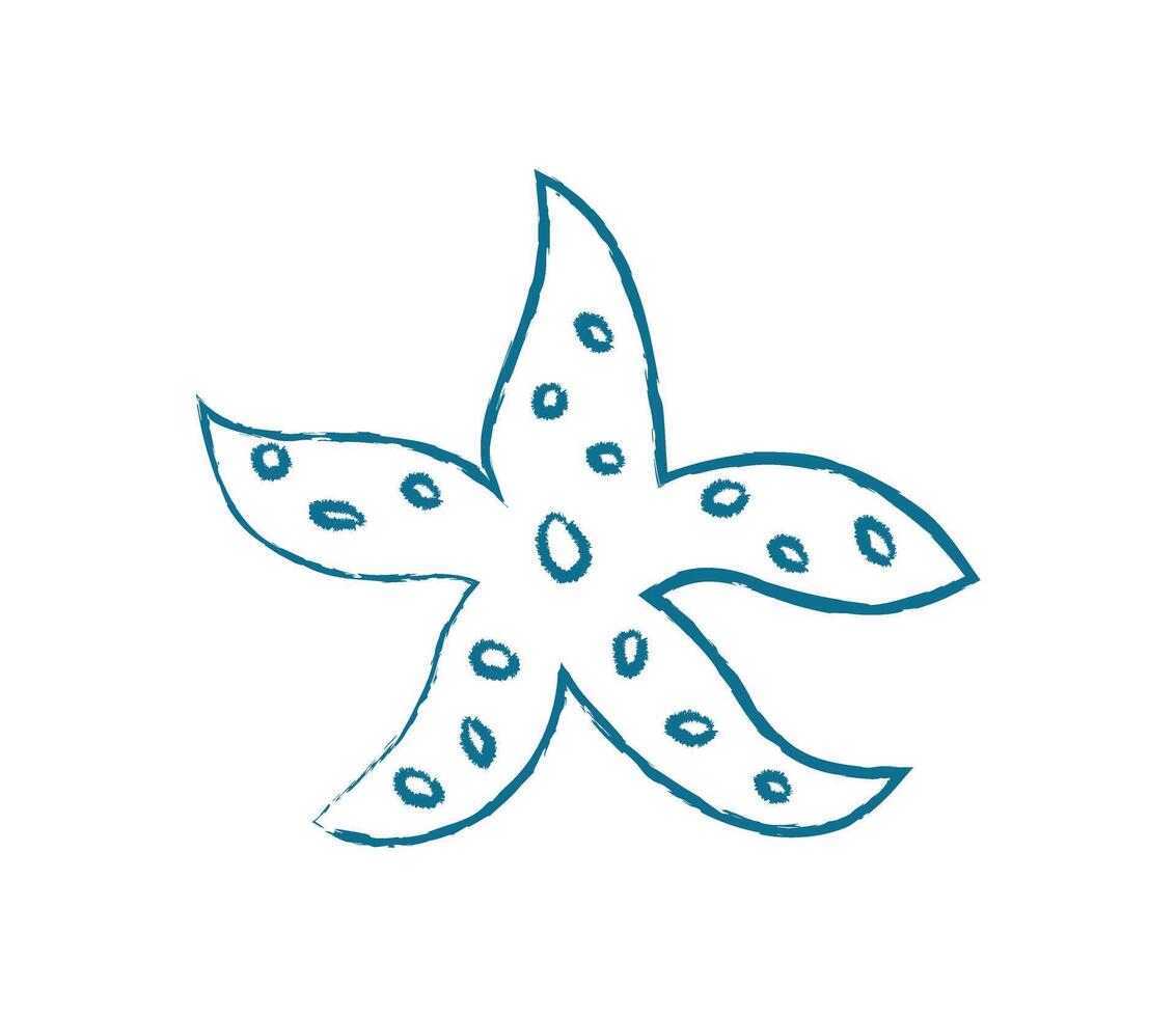Starfish silhouette doodle chalk style. Marine creature outline. Ocean life concept, flat texture, potential for various uses. vector