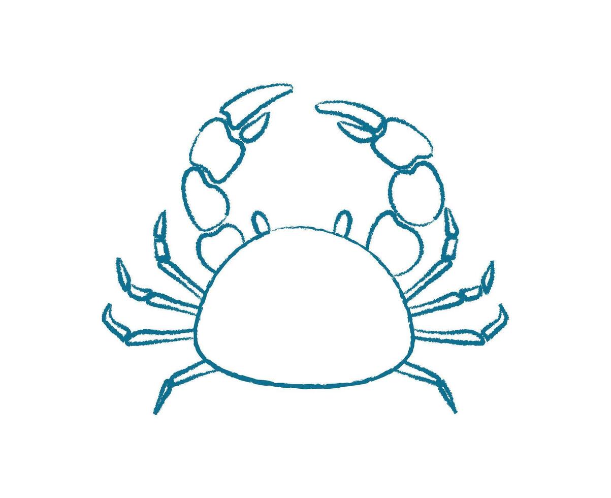 Crab silhouette in chalk style. Marine creature in underwater ocean. Doodle visual style, potential for use aquariums or educational materials. vector