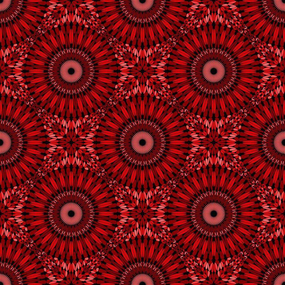 Red geometrical seamless bohemian flower mandala mosaic pattern background vector