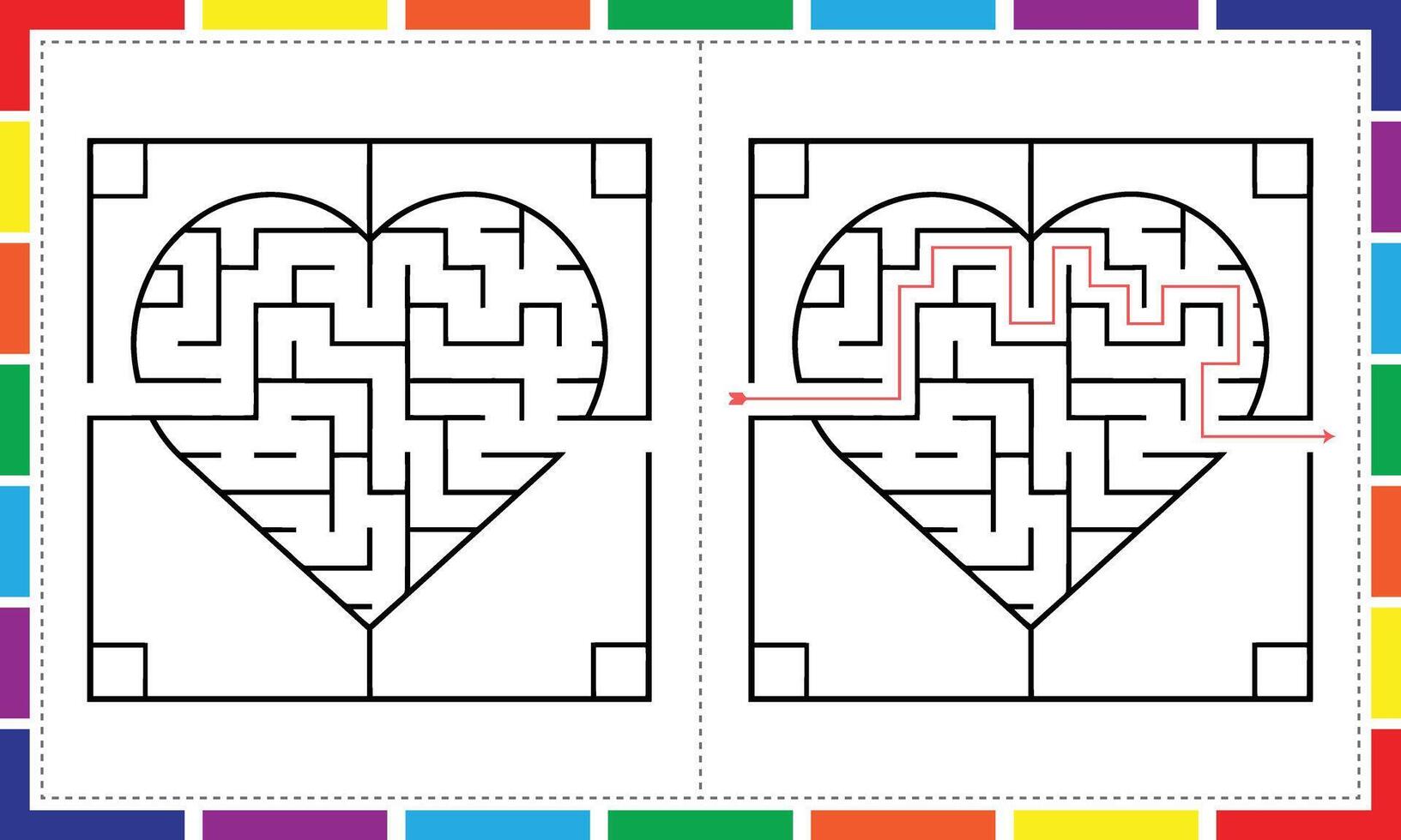 Heart Shape Maze for Children Activity Page vector