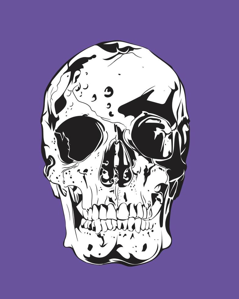 illustration of a detailed black and white skull, perfect for tattoo art, gothic themes, horror graphics, and alternative design projects. Ideal for posters, apparel, and sticker designs. vector