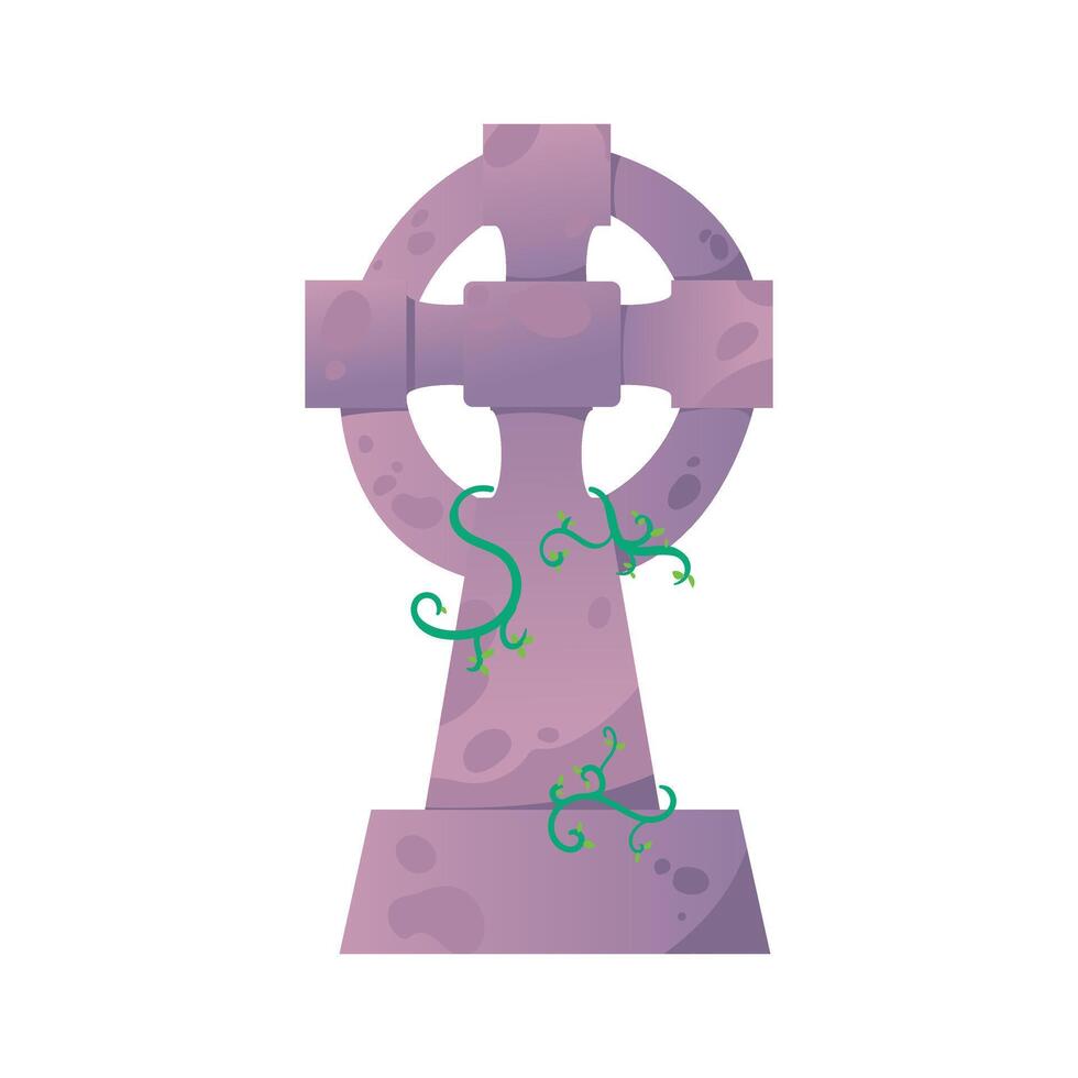 spooky tombstone with cross shape and green vines, perfect for Halloween invitations, haunted house posters, creepy party graphics, October celebration visuals, and horror-themed design elements vector