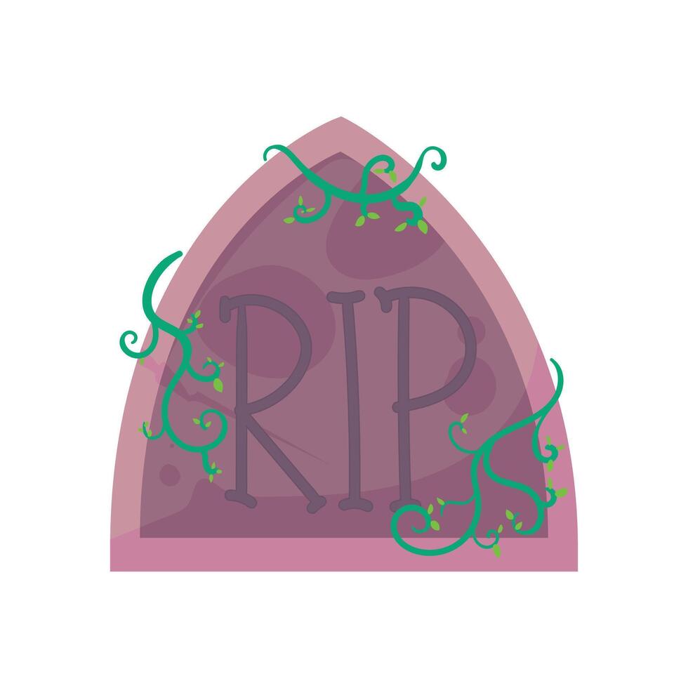 Spooky tombstone with RIP letters and green vines, perfect for Halloween invitations, haunted house posters, scary party graphics, October celebration visuals, and creepy design elements vector