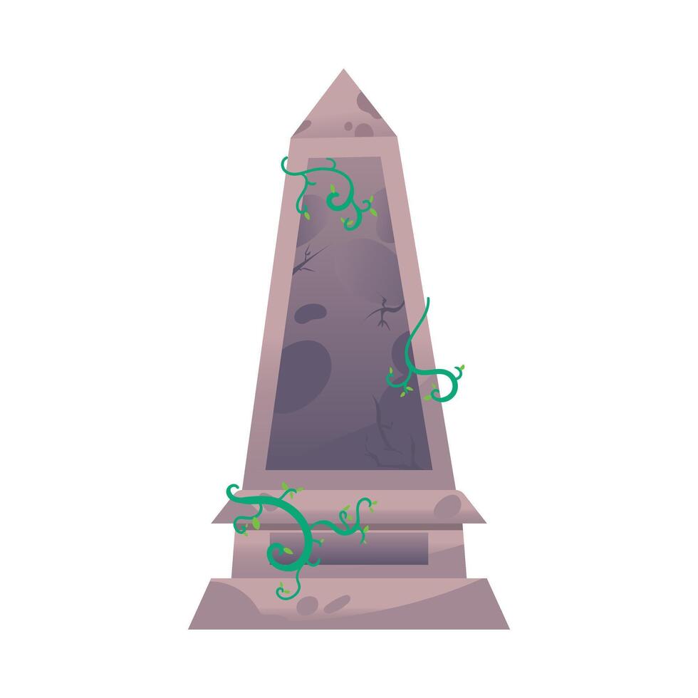 Illustration of a creepy obelisk-shaped tombstone, perfect for Halloween party designs, haunted house graphics, spooky invitation backgrounds, October celebration assets, and scary holiday decorations vector