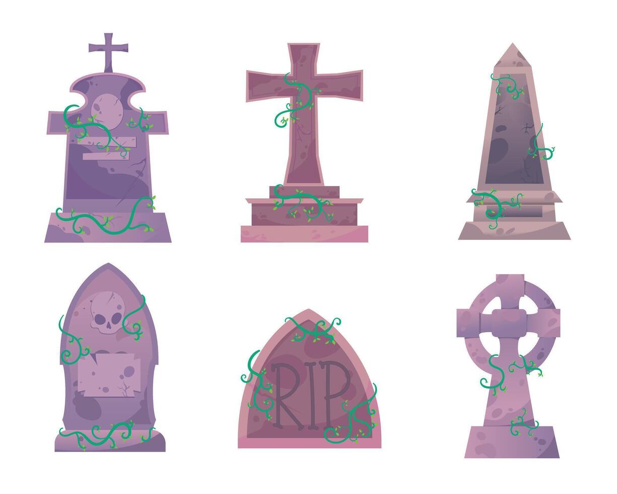 Decorative gravestones with vines vector
