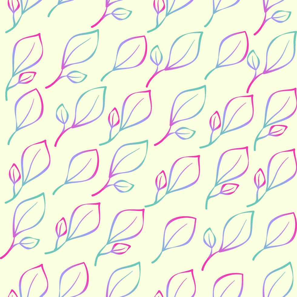 Leaves seamless pattern. holographic tropical jungle texture on beige background. Abstract gradient foliage outline summer print for textile. vector