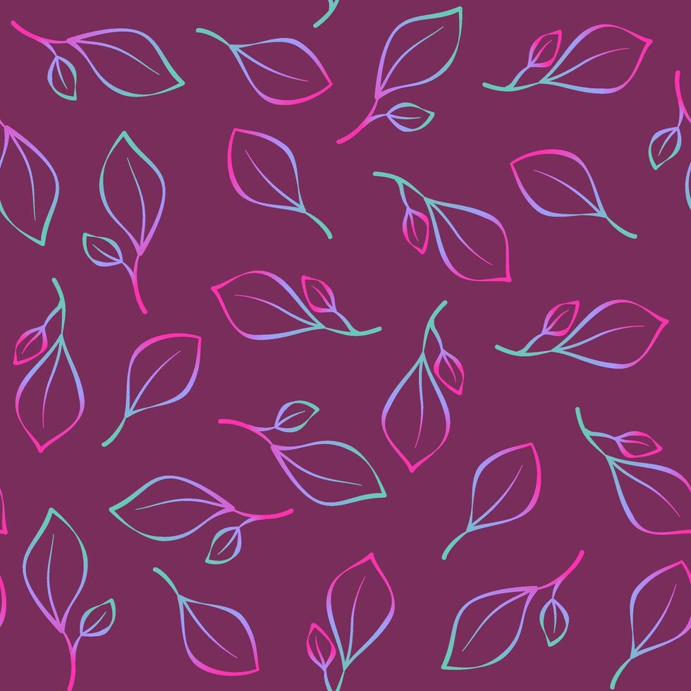 Leaves seamless pattern. holographic tropical jungle texture on magenta background. Abstract gradient foliage outline summer print for textile. vector