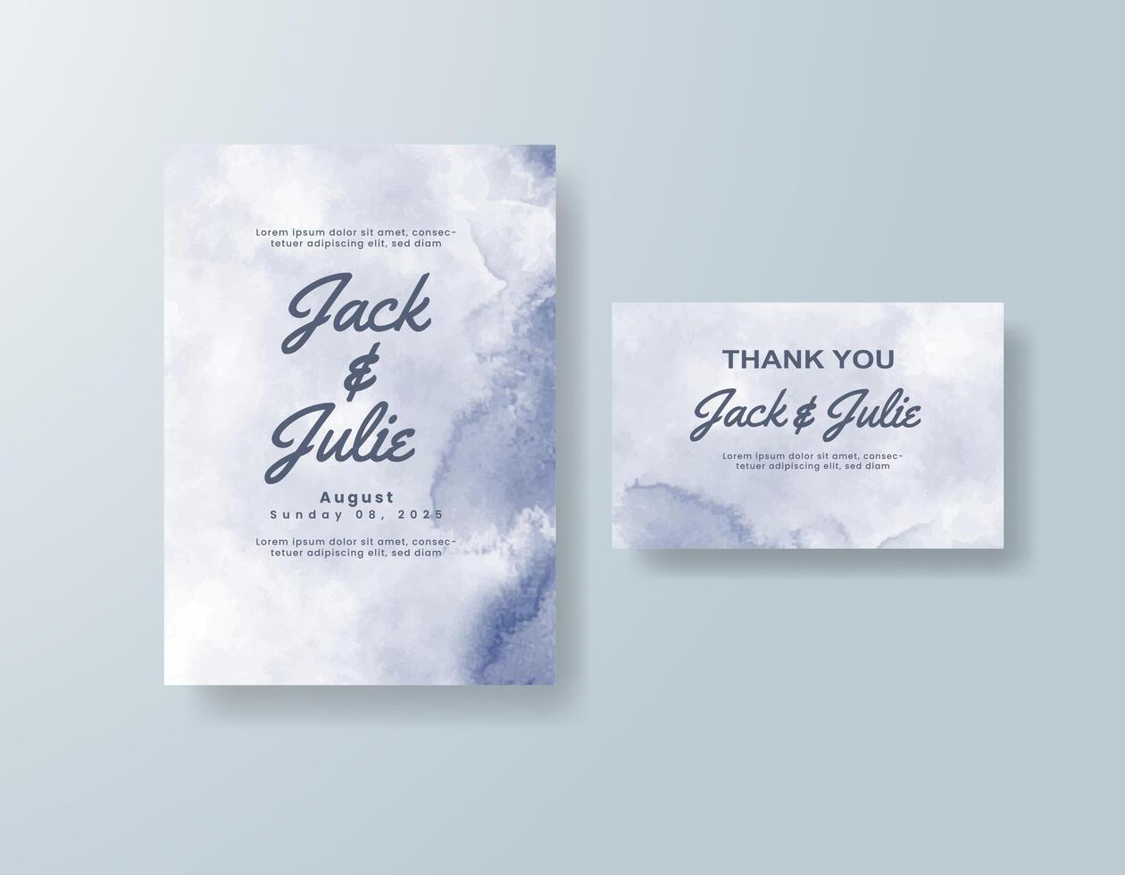 Whimsical wedding invitation with hand-drawn watercolor elements. vector