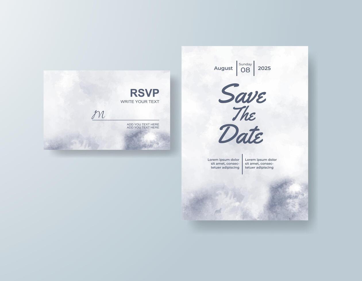 Romantic invitation with brushstroke watercolor details. vector