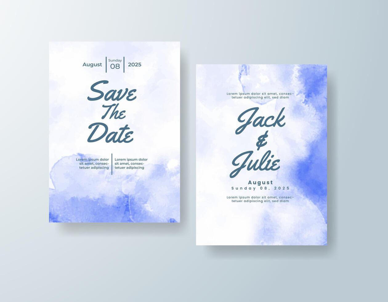 Ethereal watercolor details card in dusty blue tones with a botanical theme vector