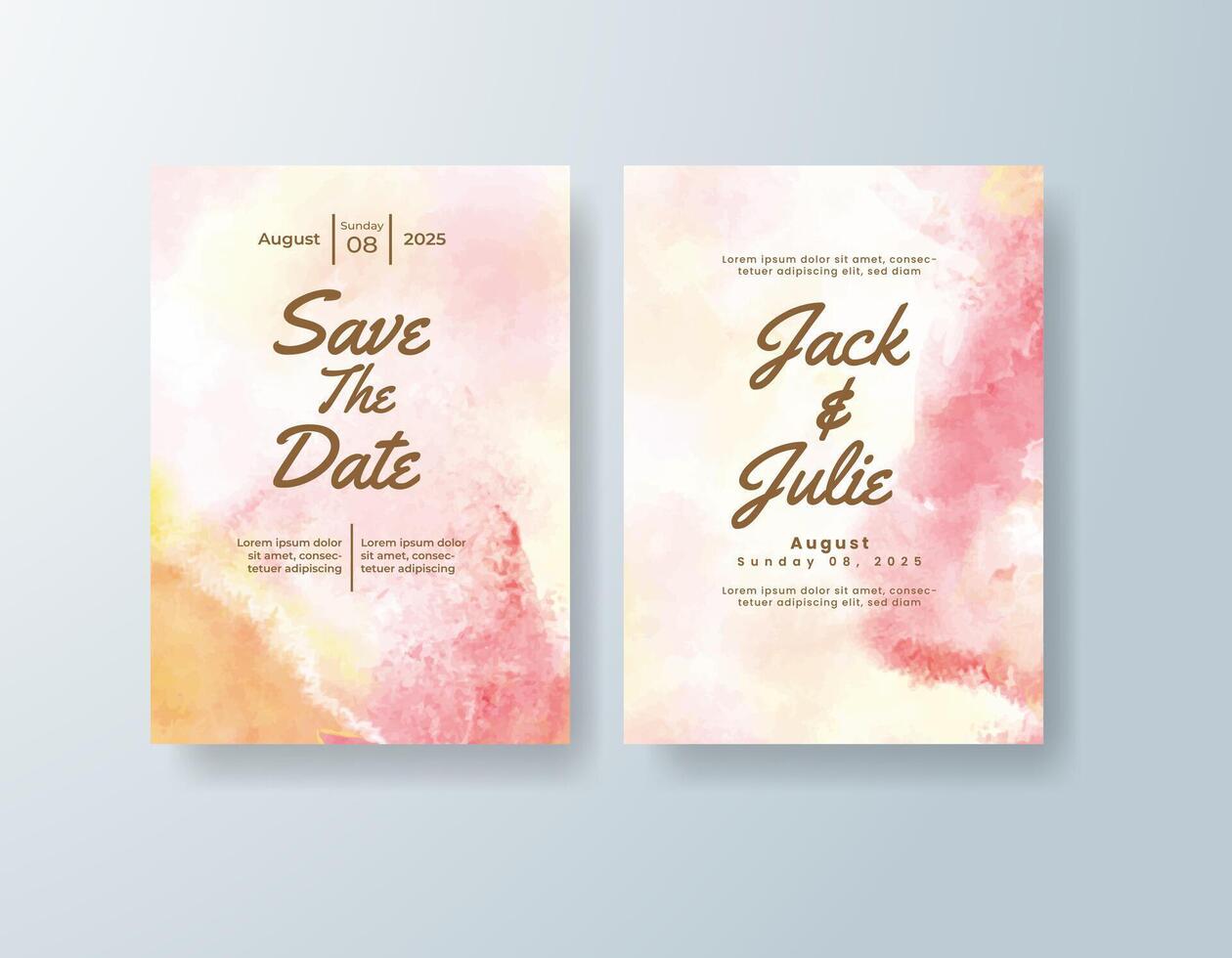 Bold watercolor wedding suite in golden yellow tones with a boho theme vector
