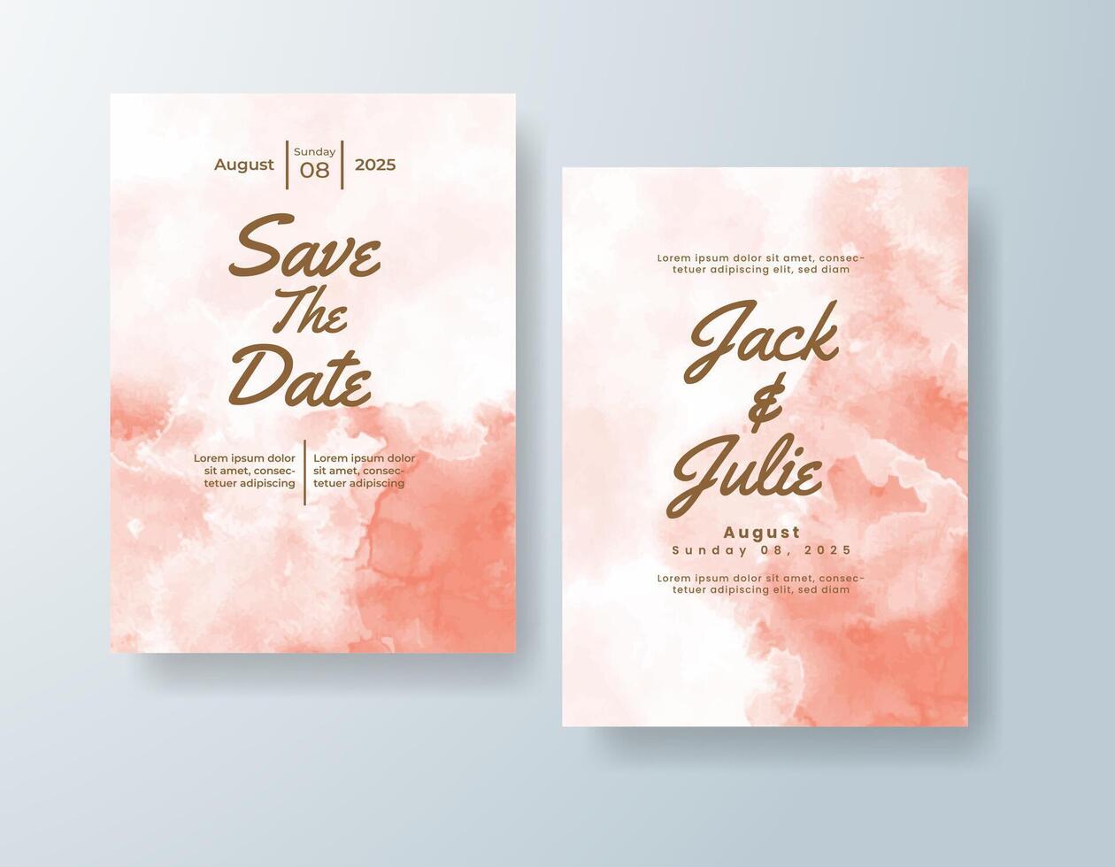 Romantic watercolor save-the-date in peach tones with a tropical theme vector