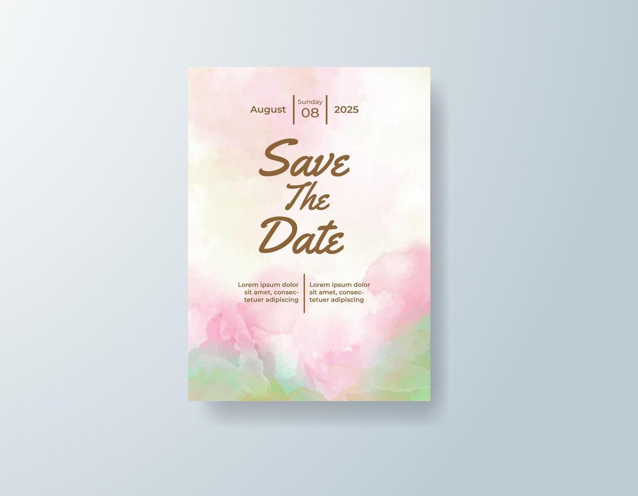 Subtle watercolor save-the-date in sage green tones with a whimsical theme vector