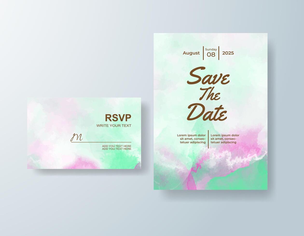 Romantic watercolor RSVP card in golden yellow tones with a romantic theme vector