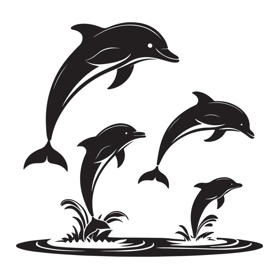 Black Dolphin Shape over Stylized Ocean Waves vector