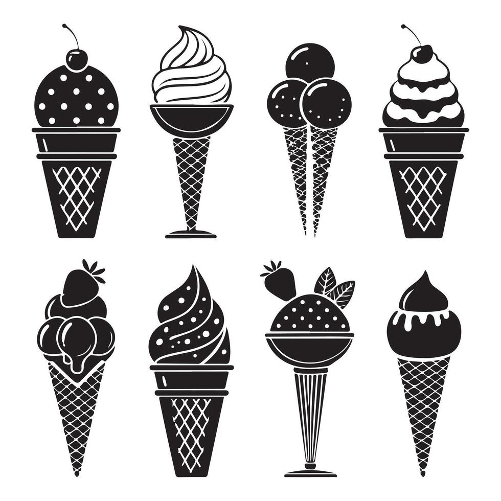 Black Silhouette Ice Cream Icons Bundle vector