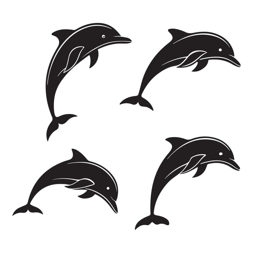 Silhouette of Dolphin with Wavy Ocean Background vector