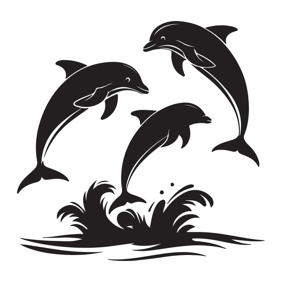 Dolphin Silhouette Jumping Over Sea Waves vector