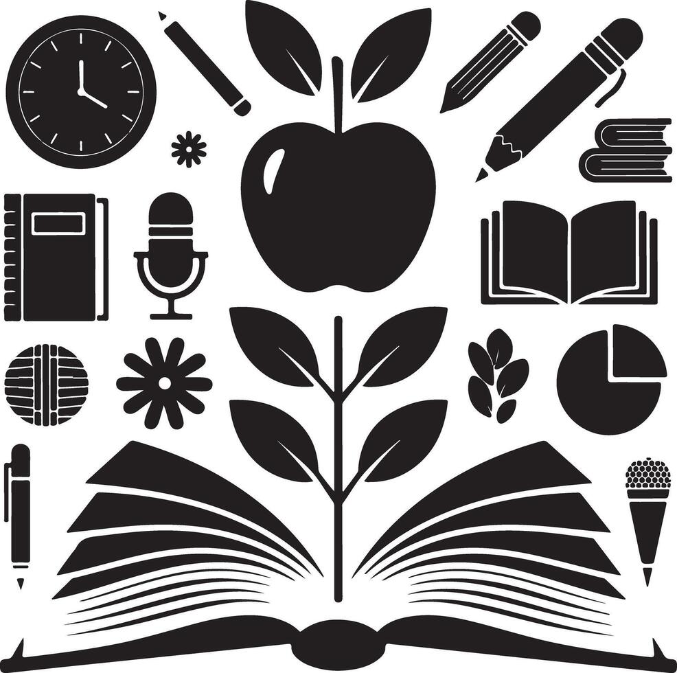 Education Icon Set Silhouette Knowledge, Learning, And School Elements vector