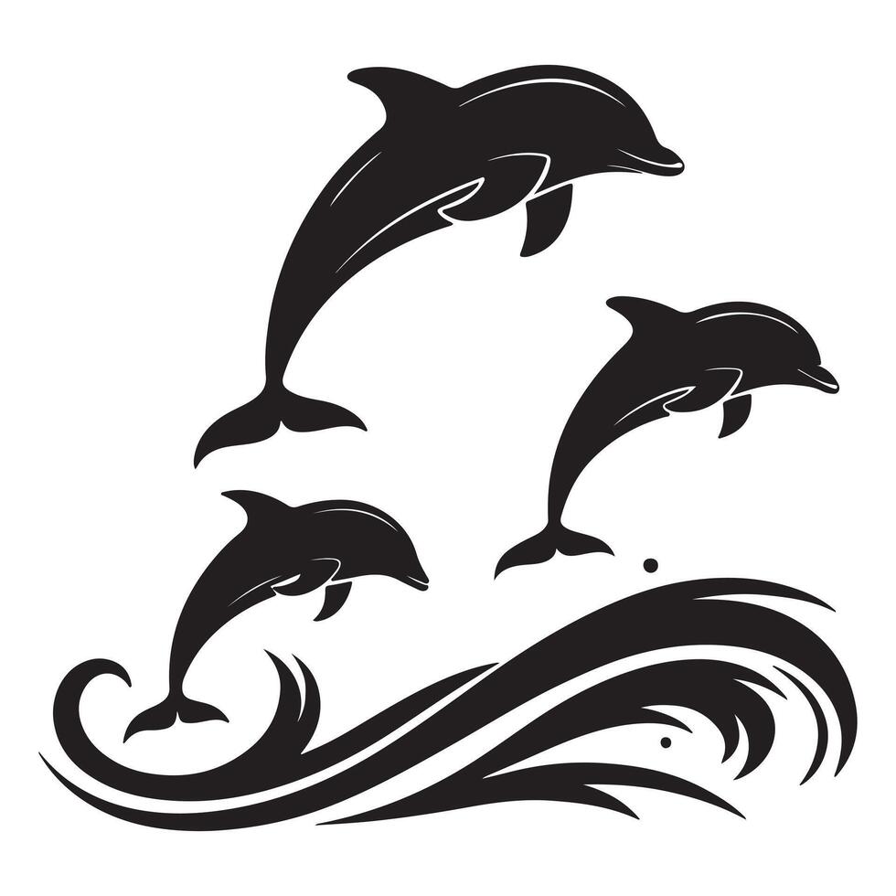 Simple Dolphin Silhouette with Wave Scene vector