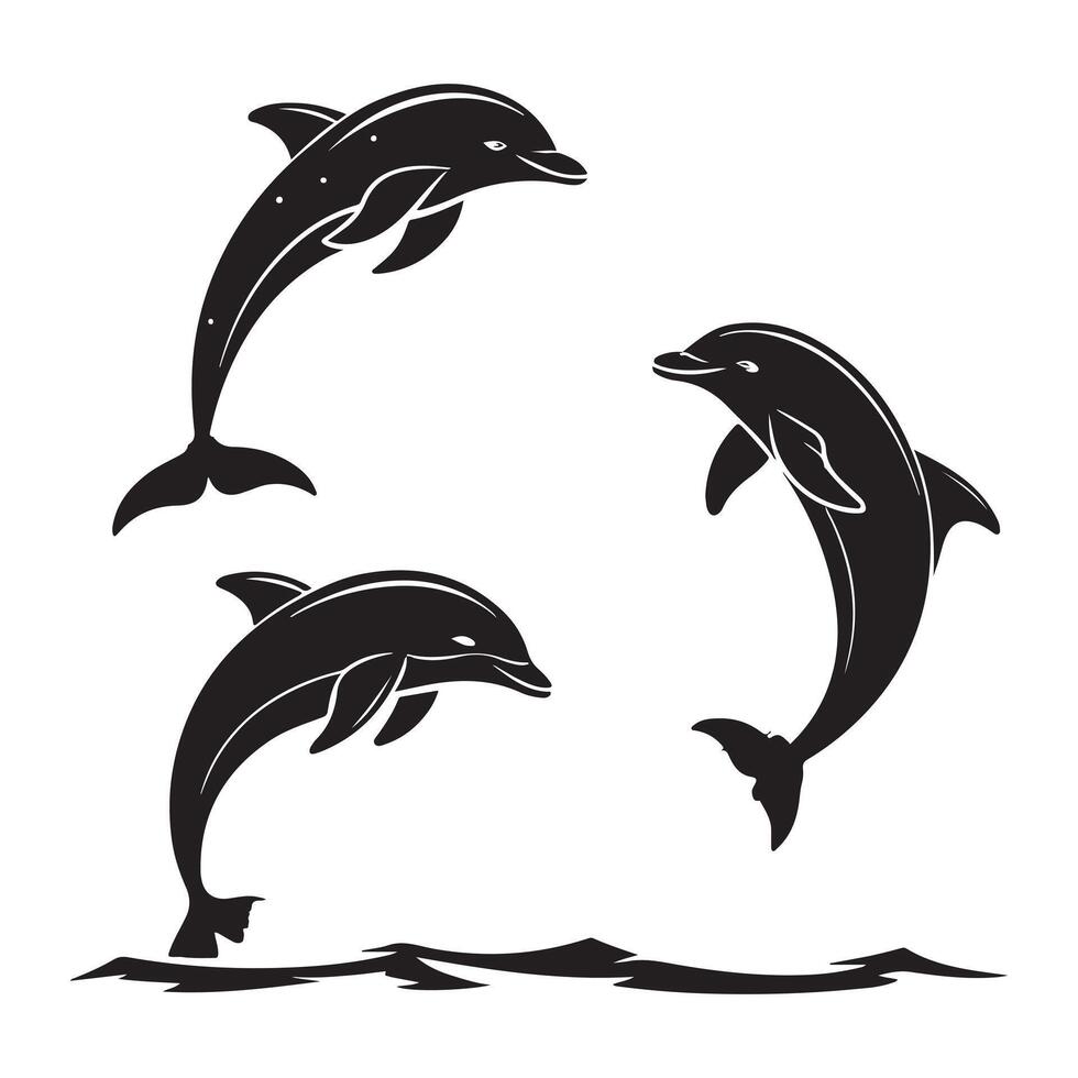 Jumping Dolphin Silhouette with Ocean Wave Design vector