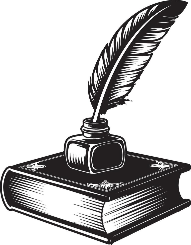 Antique Feather Pen and Book Art vector