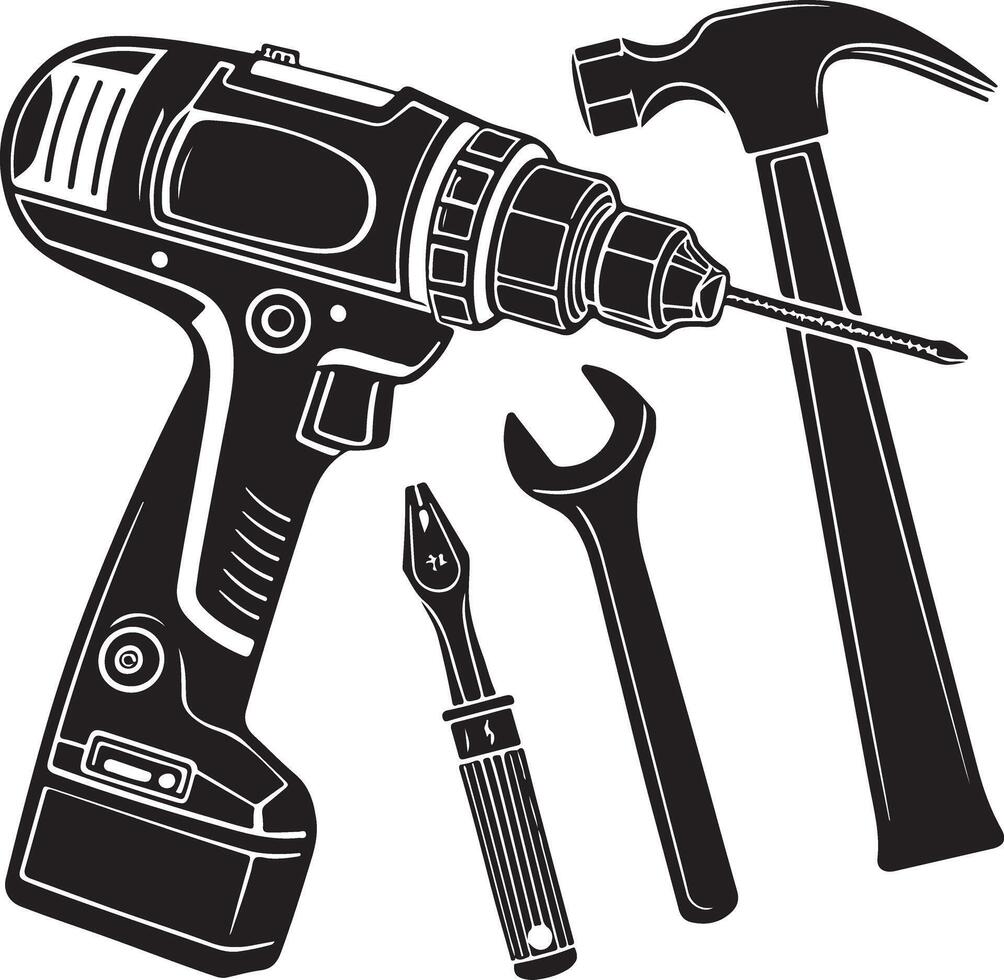 Tool Kit Clipart Bundle Hammer Drill Wrench Screwdriver vector