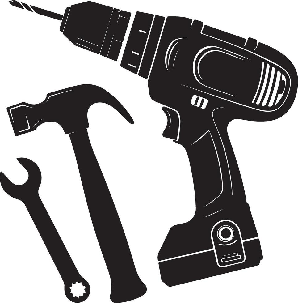 Construction Tools Set Drill Hammer Wrench Screwdriver Clipart vector