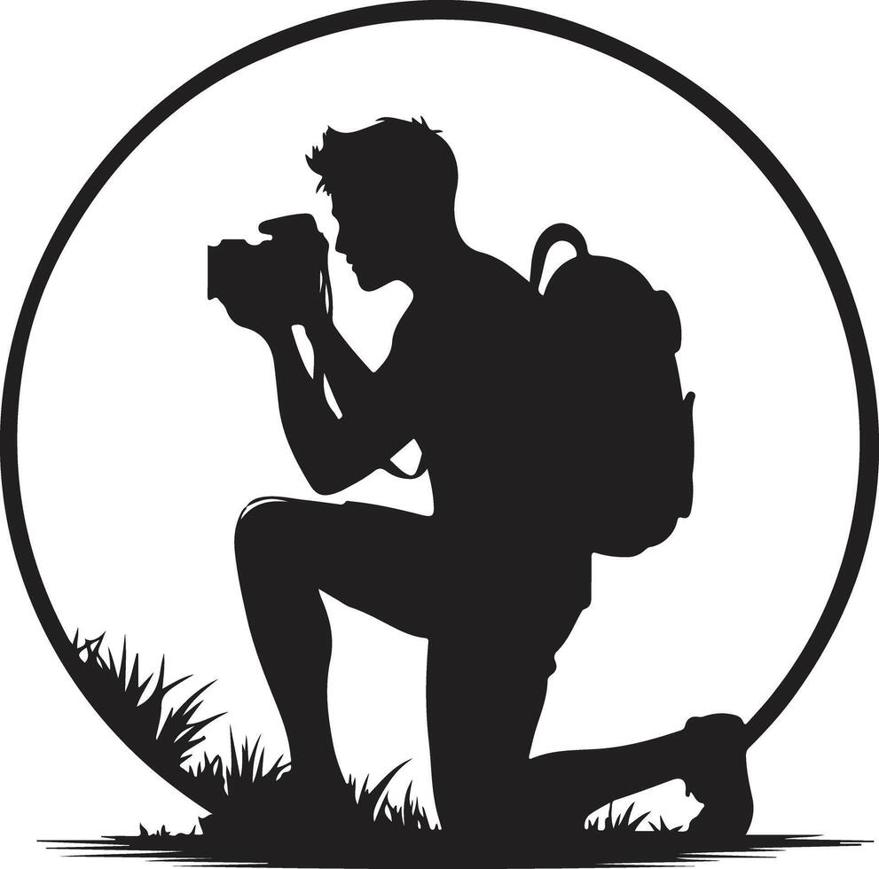 Backpacker Photographer Kneeling Silhouette vector