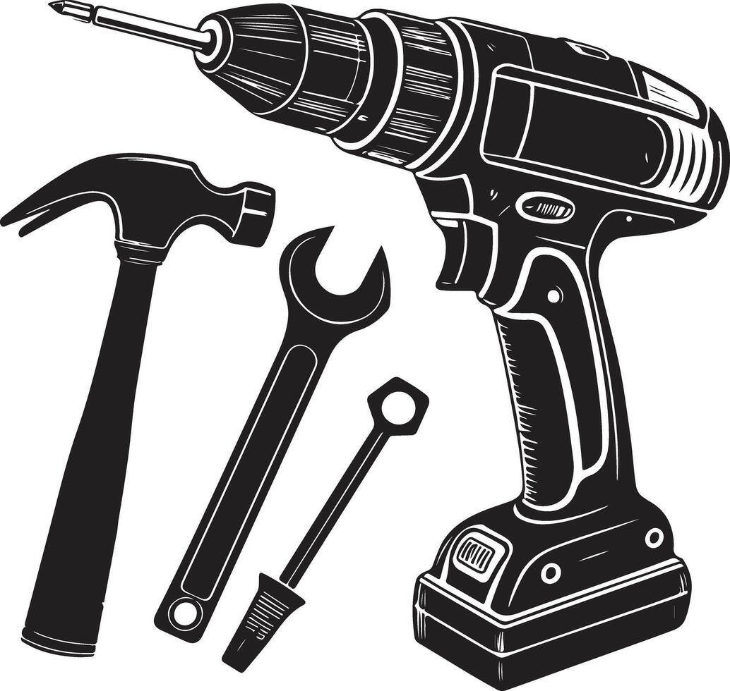 DIY Tools Clipart Set Hammer Drill Wrench Screwdriver Art vector