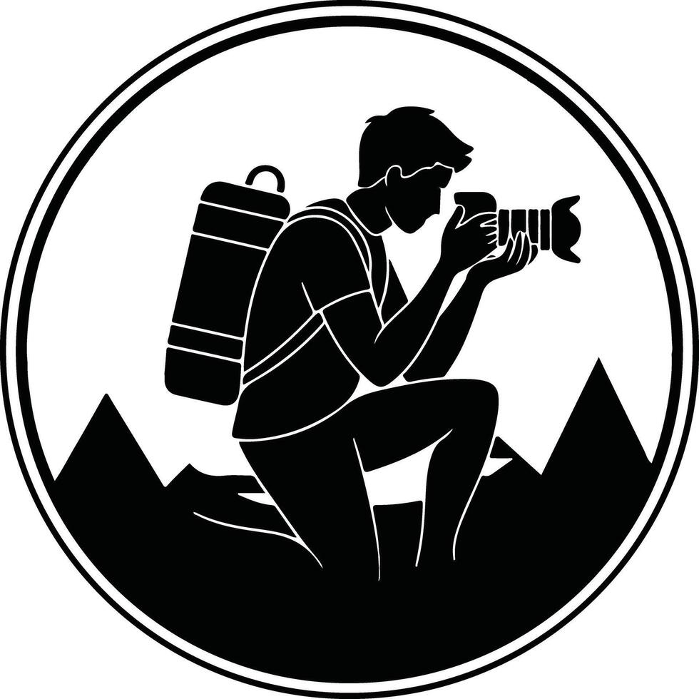 Photographer Silhouette in Kneeling Pose with Camera vector
