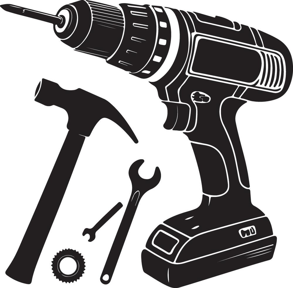 Printable Hand Tools Bundle Hammer Drill Wrench Screwdriver vector