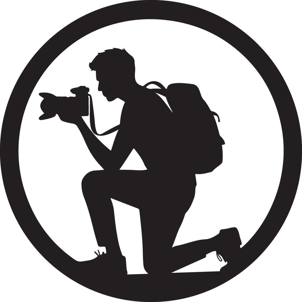Kneeling Photographer Silhouette with Camera and Backpack vector