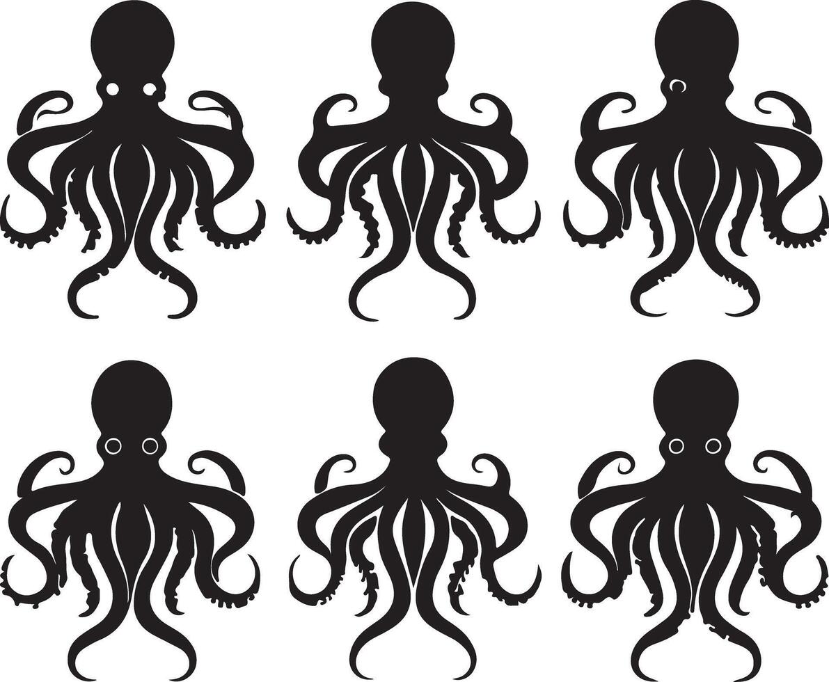 Octopus silhouette icon set design vector