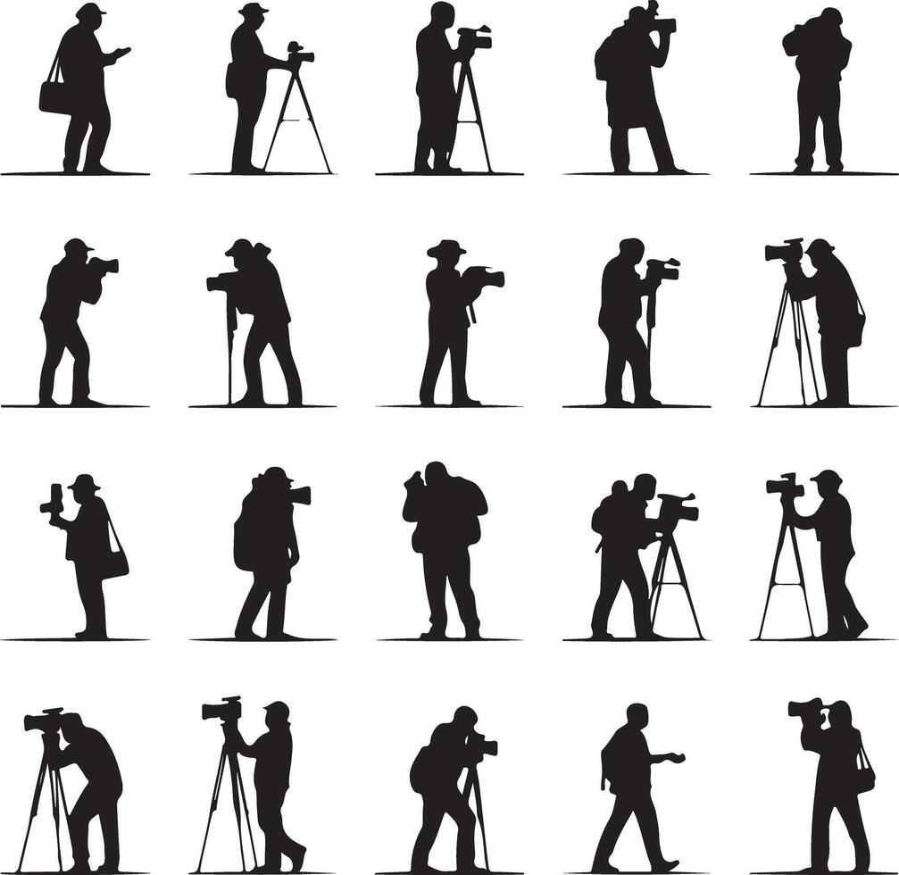 Silhouette Camera Operator Set for Graphic Design vector