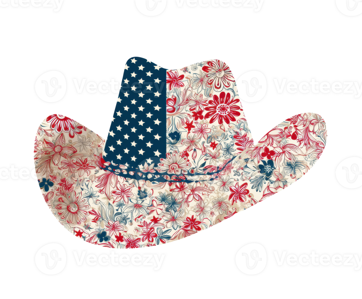 Stylish cowboy hat design with floral and patriotic elements png
