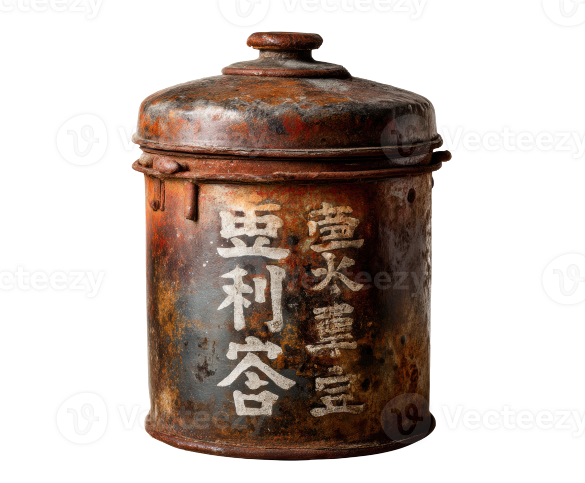 Vintage Japanese canister with rustic patina for home decor png