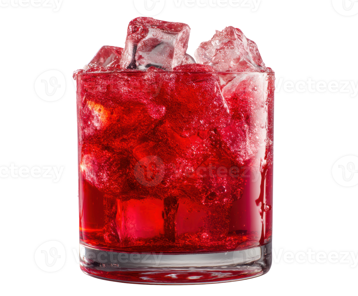 Refreshing red beverage with ice cubes in a glass png