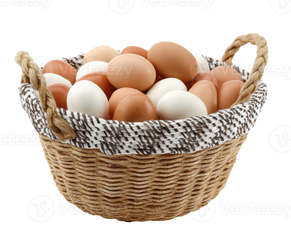 Natural eggs in a woven basket for cooking and baking png