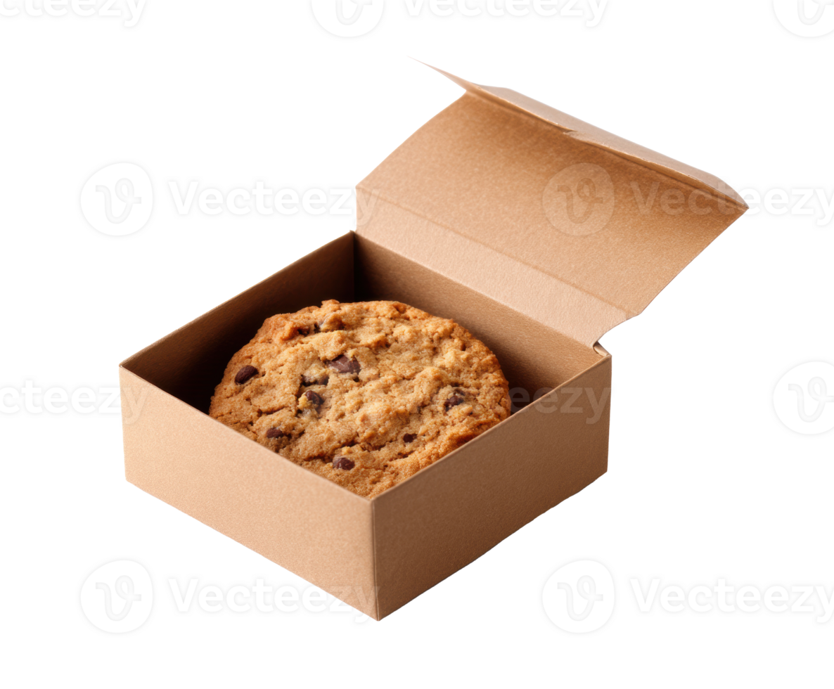 Freshly baked cookie in a brown kraft box for gifting png