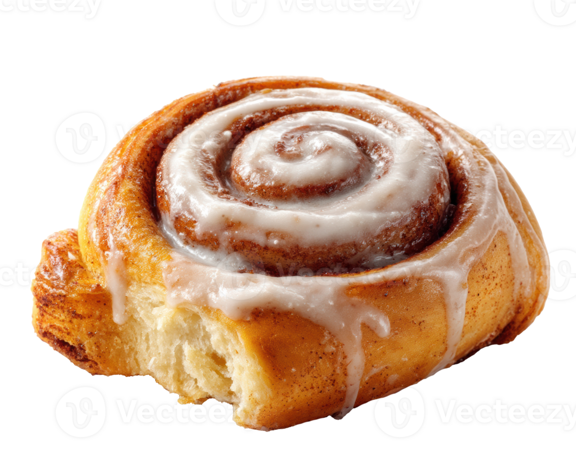 Delicious cinnamon roll with creamy icing for dessert indulgence png
