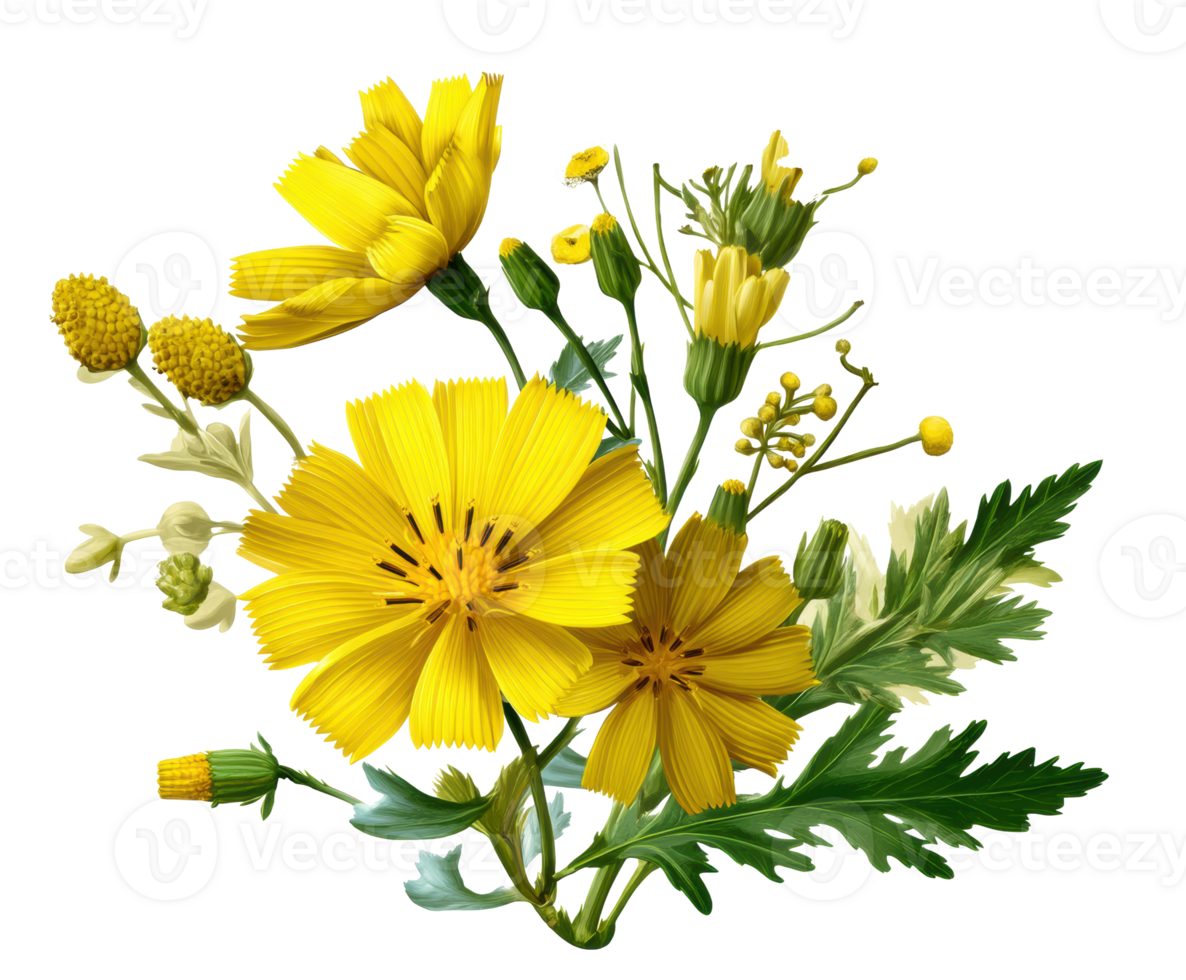 Bright yellow wildflowers in a natural arrangement for decor png