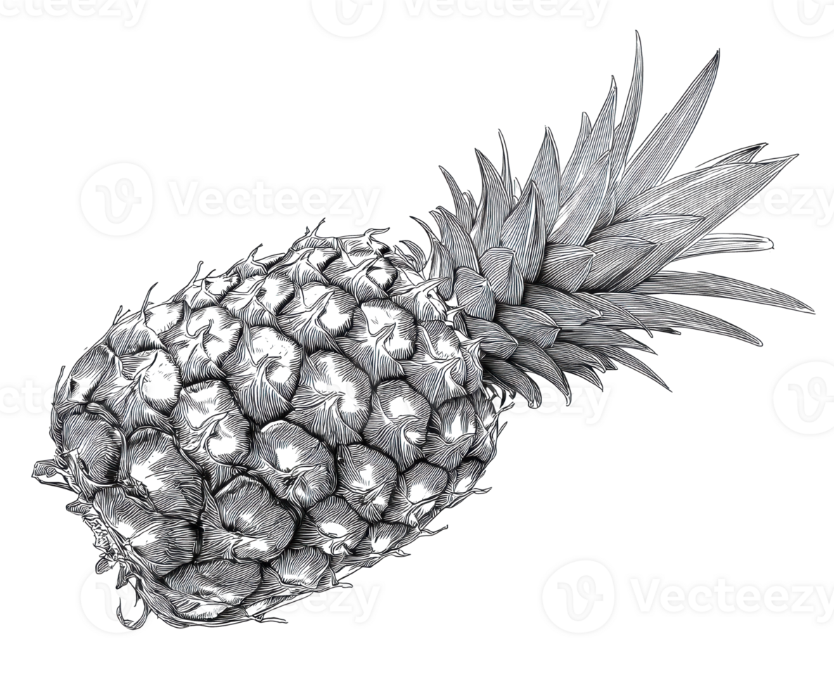 Detailed hand-drawn pineapple illustration for culinary use png