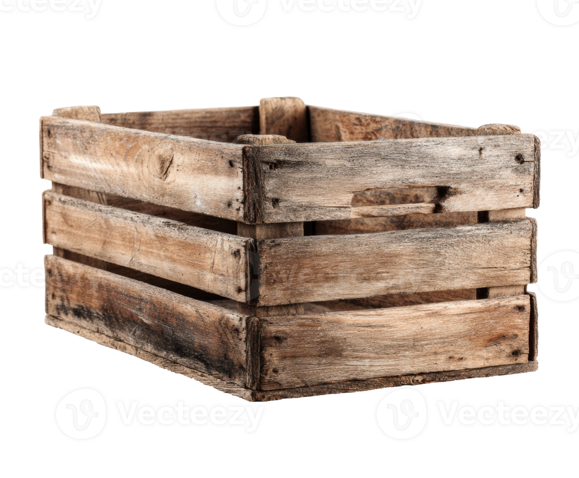 Rustic wooden crate for storage and decoration purposes png