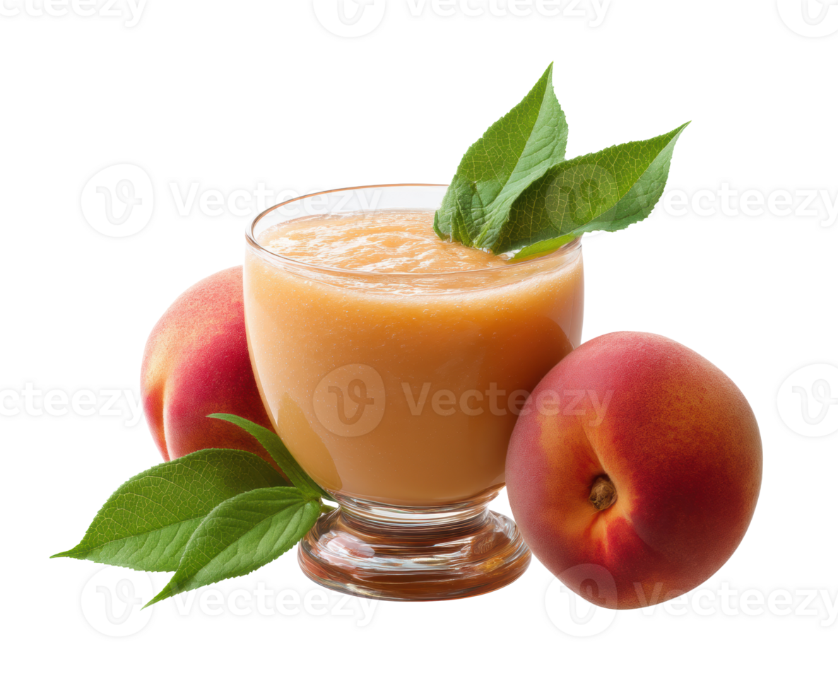 Refreshing peach smoothie with fresh fruit and leaves png
