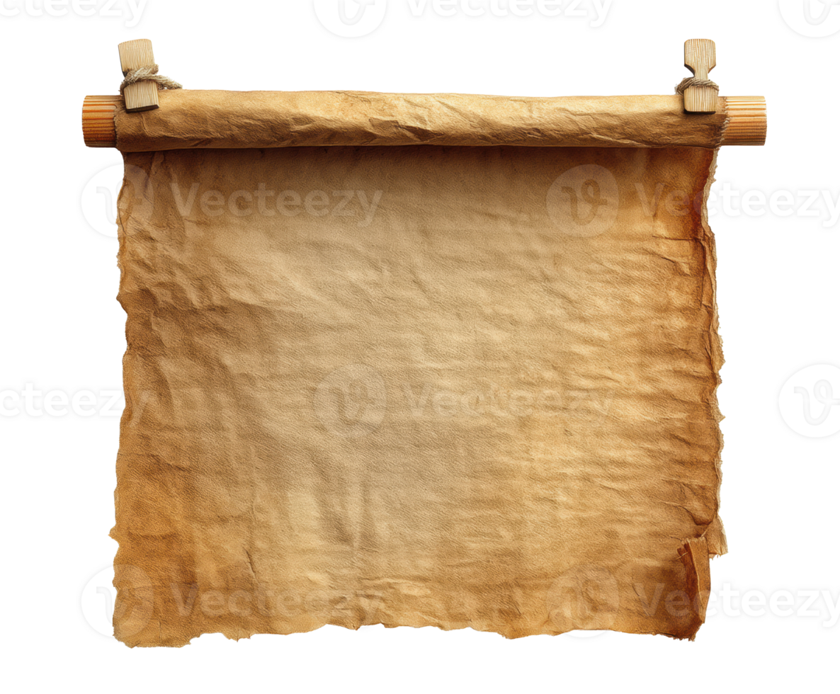 Blank ancient scroll with wood rollers for writing or art png
