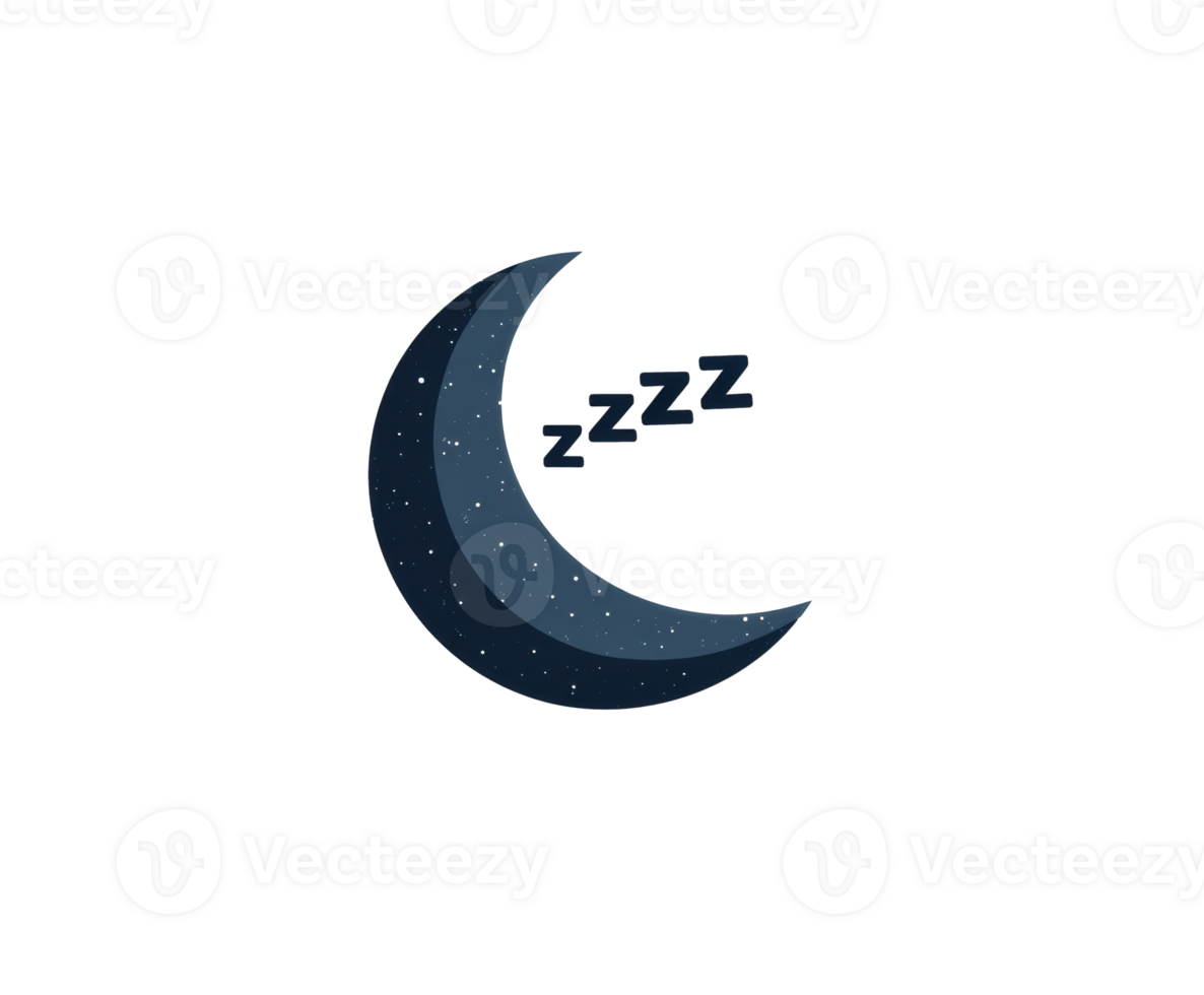 Dreamy crescent moon with zzz symbols representing sleep png