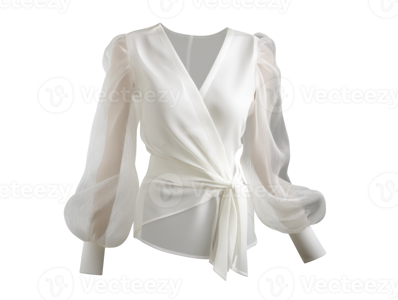 Elegant white blouse with puff sleeves for chic outfit styling png