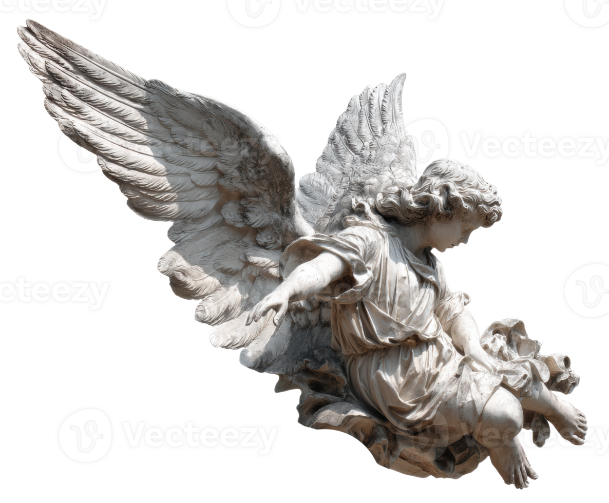Angel statue with wings sitting gracefully on a pedestal png